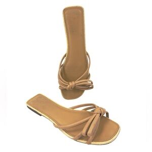 Schutz Blossom Flats Womens Size 9.5 Lightwood Tan Sandals Square Toe Capsule